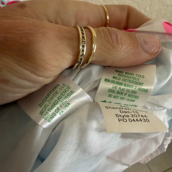 Lilly Pulitzer Blue Pink Floral Flare Dress Spaghetti Straps Crochet Waist Sz 00 - Picture 8 of 12